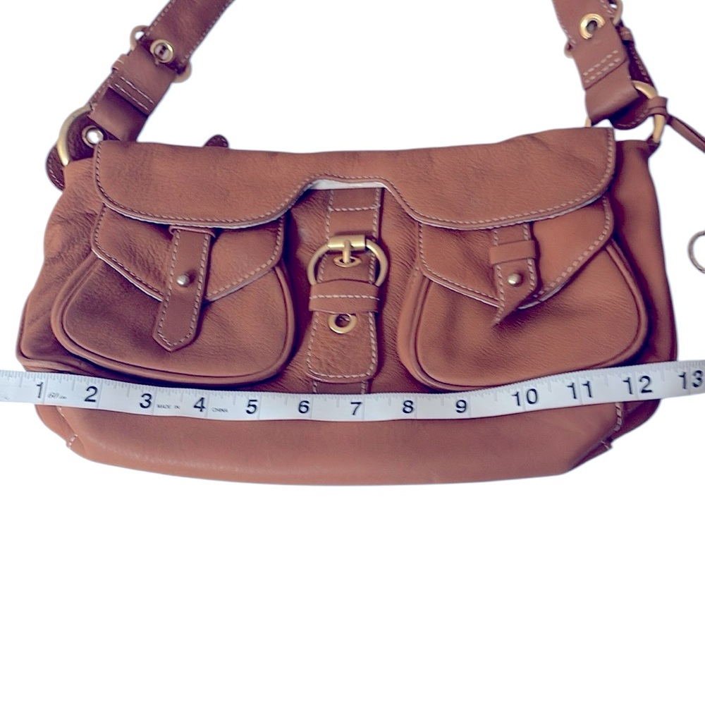 Luce leather hobo handbag, front pockets , back zip pouch, tan color - Picture 5 of 10